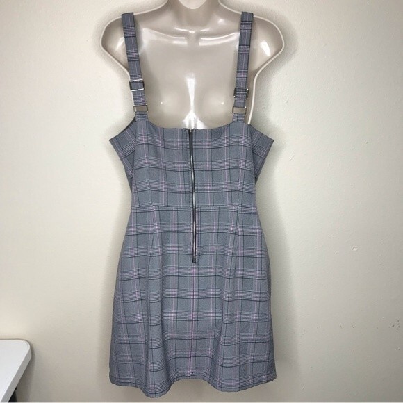 BeBop Herringbone Plaid Jumper Adjustable Strap Black Pink Short Dress Large - Picture 4 of 13